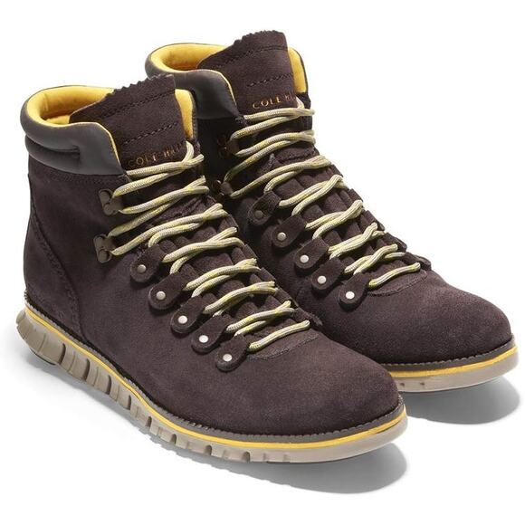 NWOT Cole Haan Zerogrand Suede Hiker Boots Brown/Yellow Lace Up Closure-11.5 - Picture 1 of 9